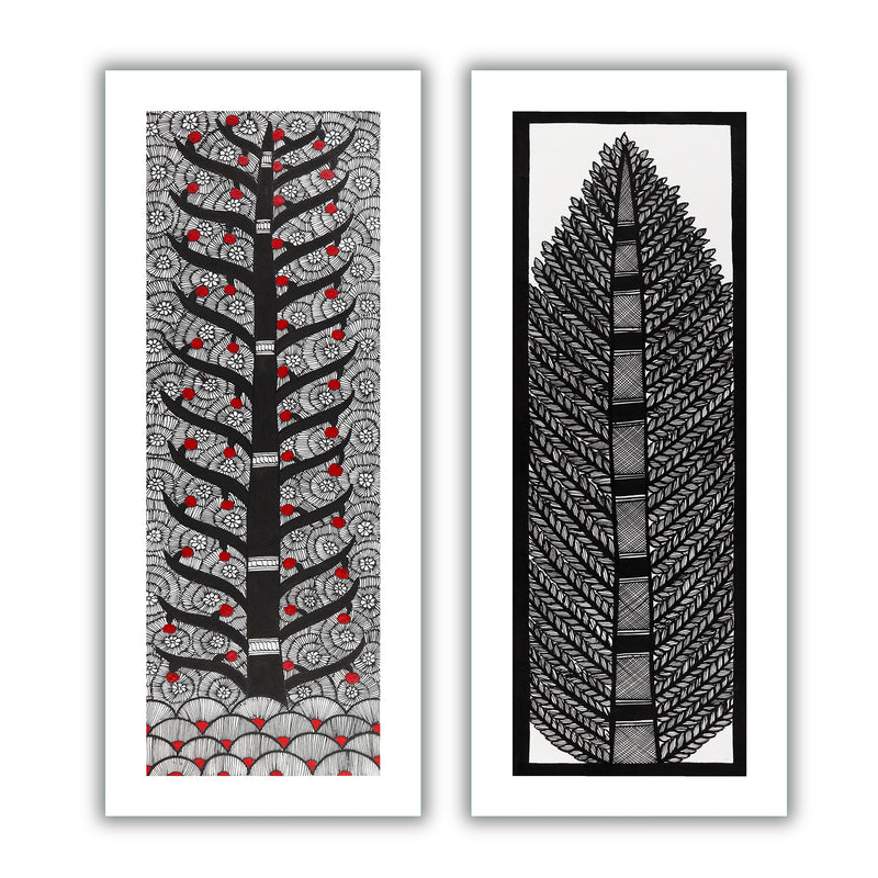 Handmade Madhubani Painting Set of 2 – Tree of life 8x23
