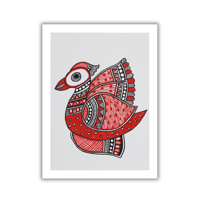 Handmade Madhubani Peacock Painting 6x8 Inch Framed Indian Wall Decor