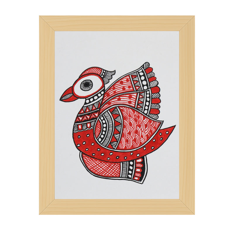 Handmade Madhubani Peacock Painting 6x8 Inch Framed Indian Wall Decor
