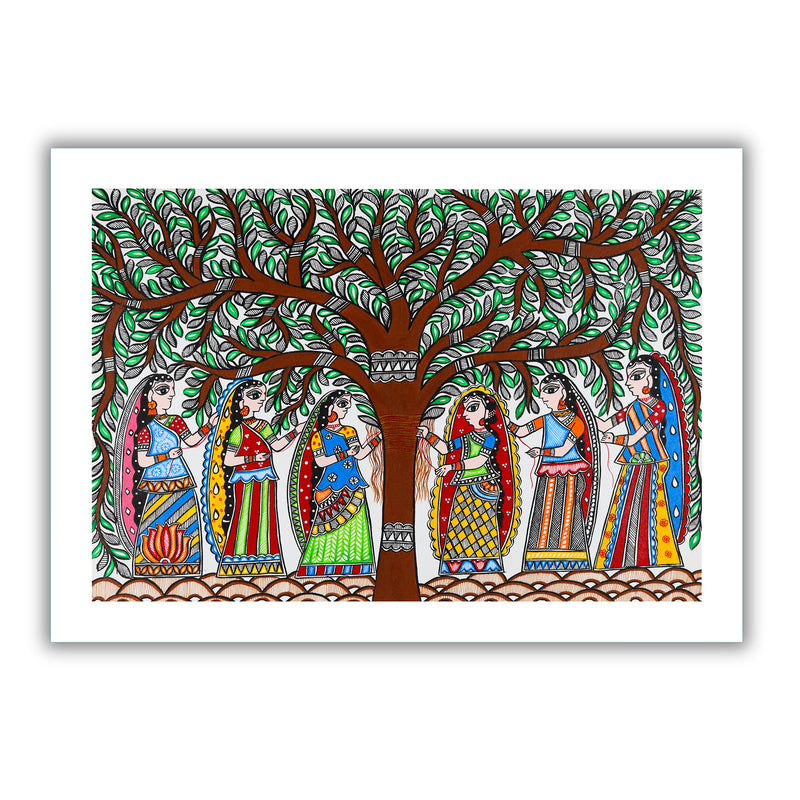 Handmade Vat Savitri Madhubani Painting Wall Decor 17x24