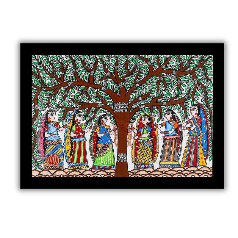 Handmade Vat Savitri Madhubani Painting Wall Decor 17x24