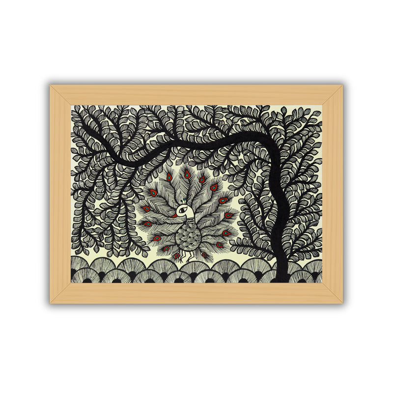 Handmade Dancing Peacock Madhubani Painting Wall Decor 12x16