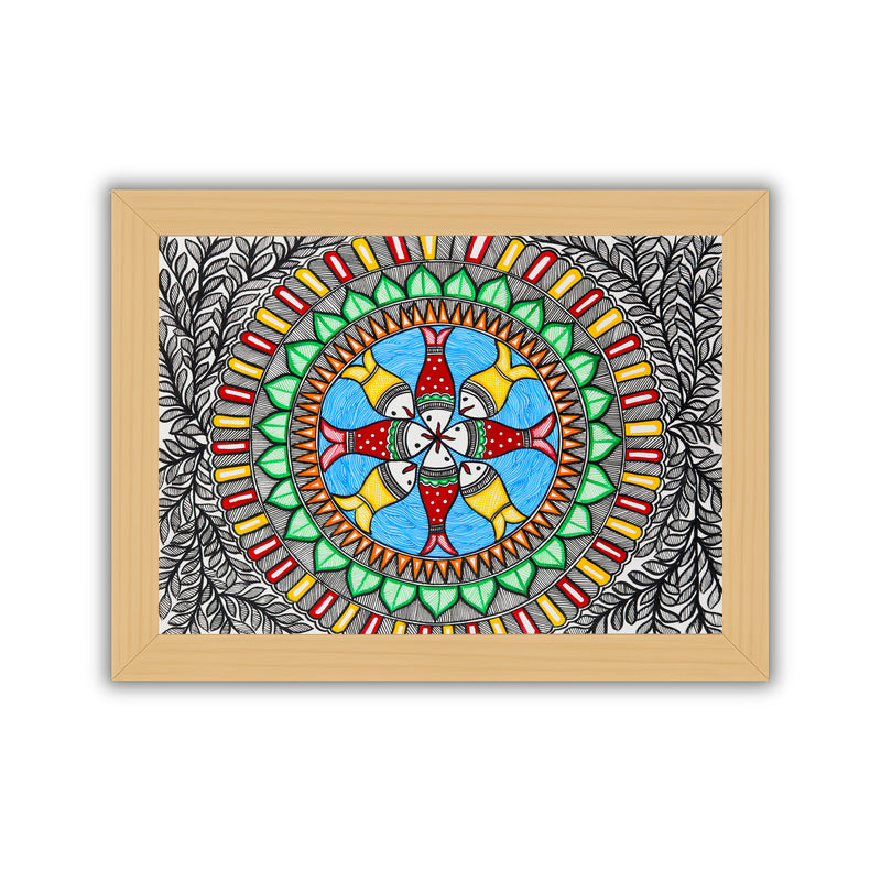 Handmade Madhubani Fish Painting 12x16 Inch Wall Decor