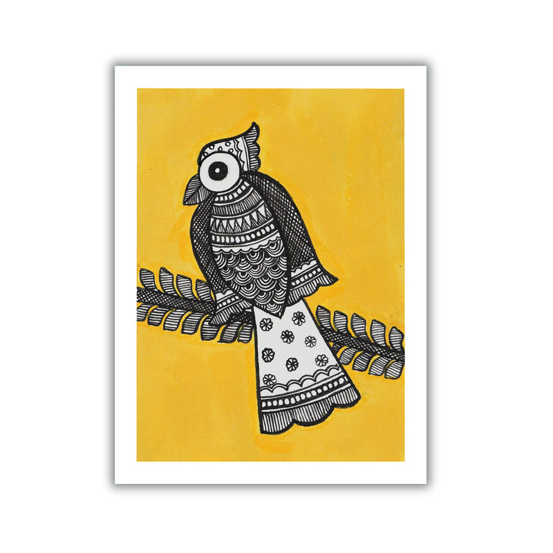 Handmade Madhubani Peacock Painting 6x8 Inch Framed Indian Wall Decor