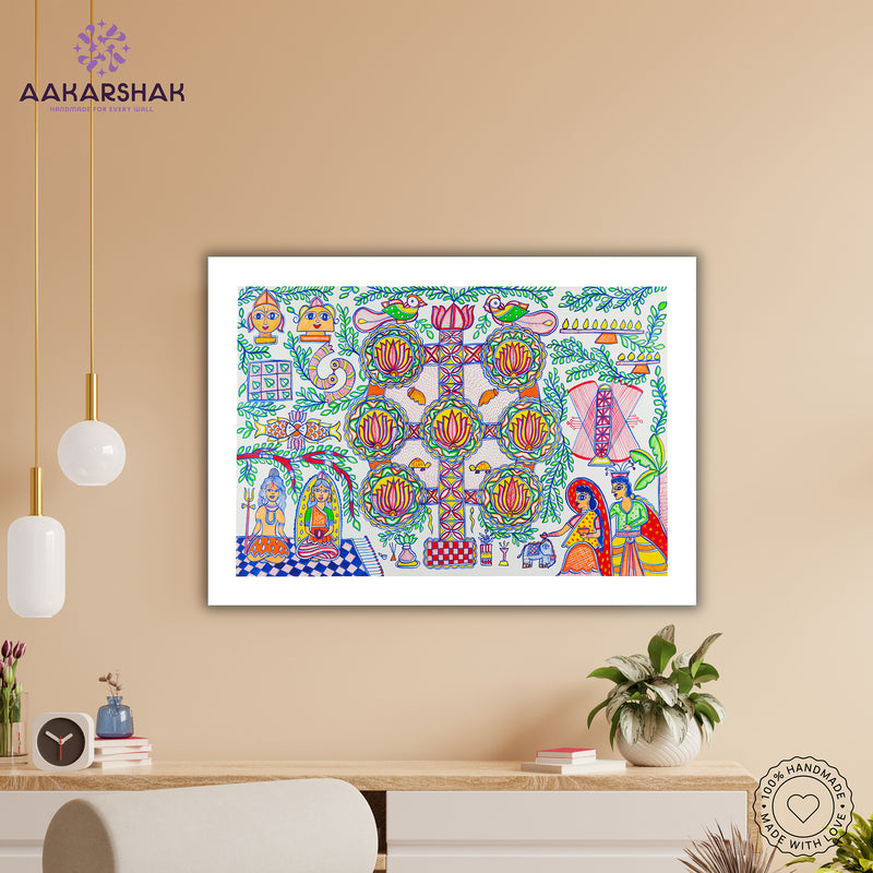 Handmade Kobhar Madhubani Painting Wall Decor 17x24
