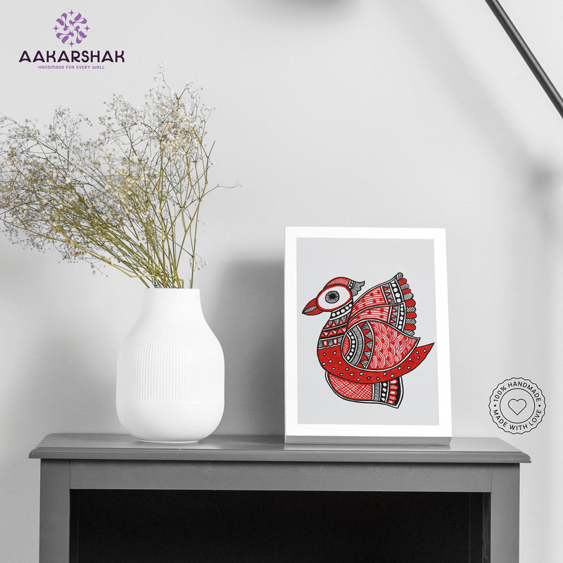 Handmade Madhubani Peacock Painting 6x8 Inch Framed Indian Wall Decor