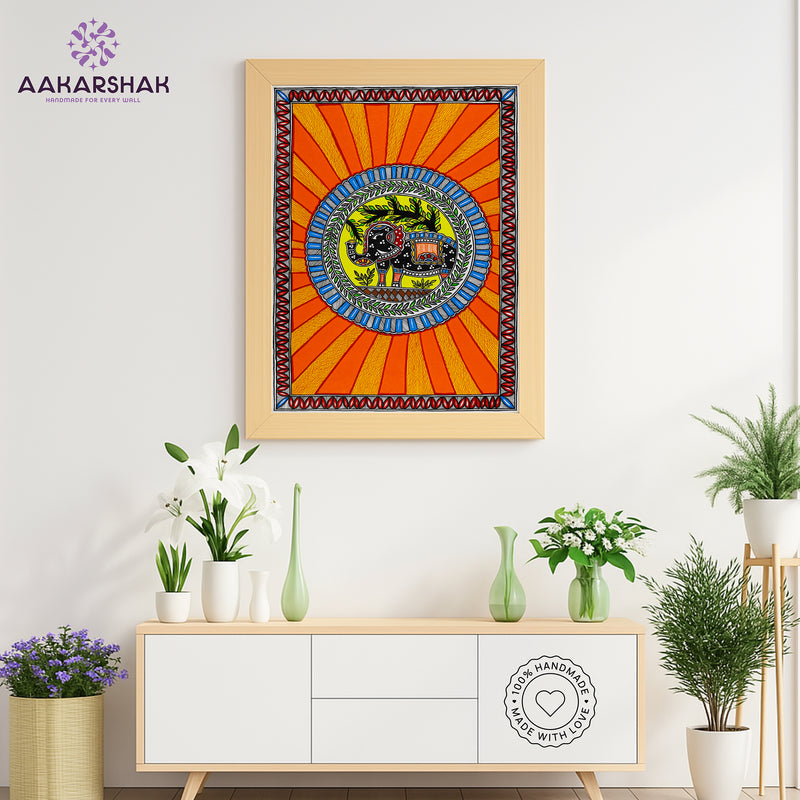 Handmade Elephant Madhubani Painting Wall Decor 17x24