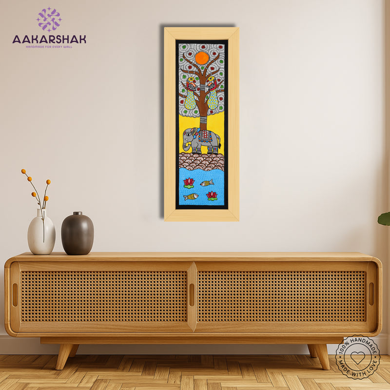 Framed artwork with elephant design -handmade madhubani painting for home decor