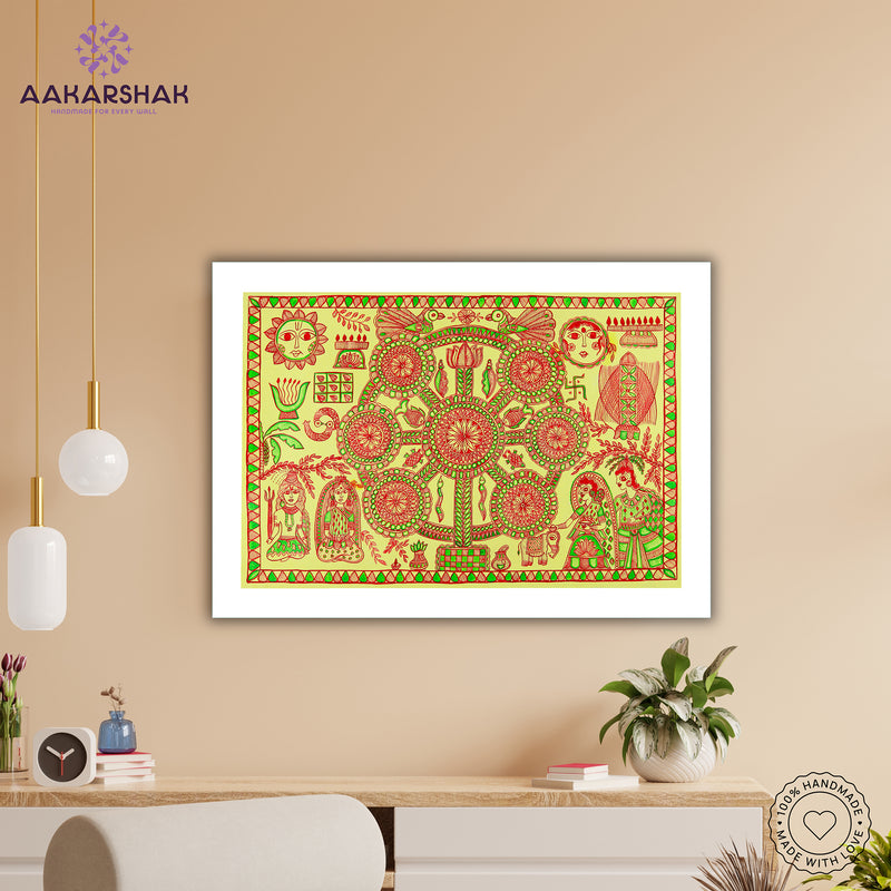 Handmade Kobhar Madhubani Painting Wall Decor 17x24