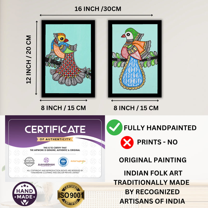 Handmade Peacock Madhubani Painting 8x12 Set of 2