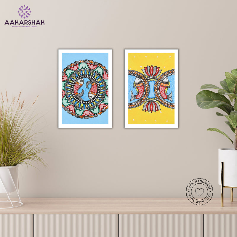 Handmade Fish Madhubani Painting 8x12 Set of 2