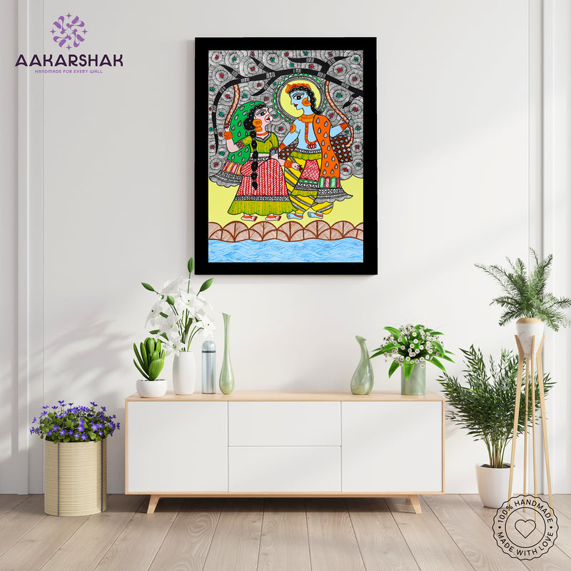 Handmade Radha Krishna Madhubani Painting Wall Decor 17x24