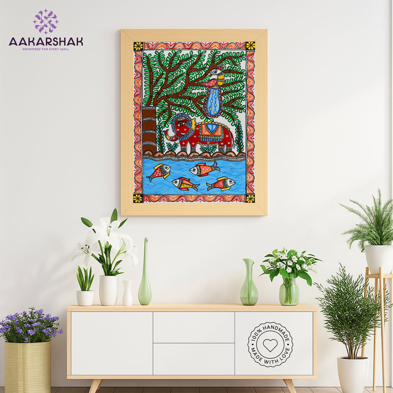 Handmade Elephant Madhubani Painting Wall Decor 17x24