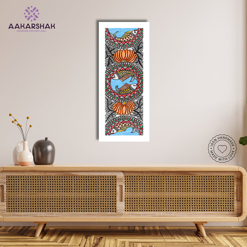 Handmade Fish Madhubani Painting | Wall Decor 8x23