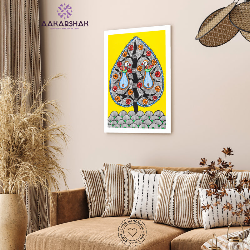 Handmade Dancing Peacock Madhubani Painting Wall Decor 17x24
