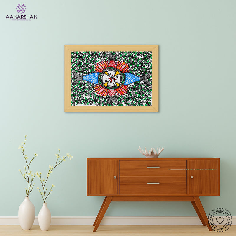 Handmade Madhubani Fish Painting 12x16 Inch Wall Decor