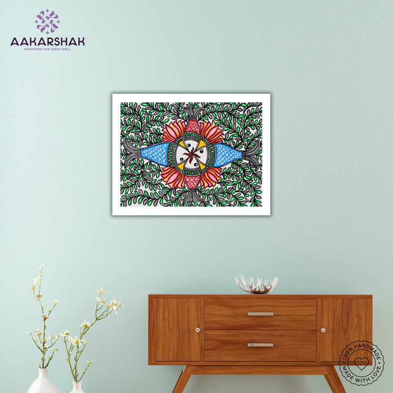 Handmade Madhubani Fish Painting 12x16 Inch Wall Decor