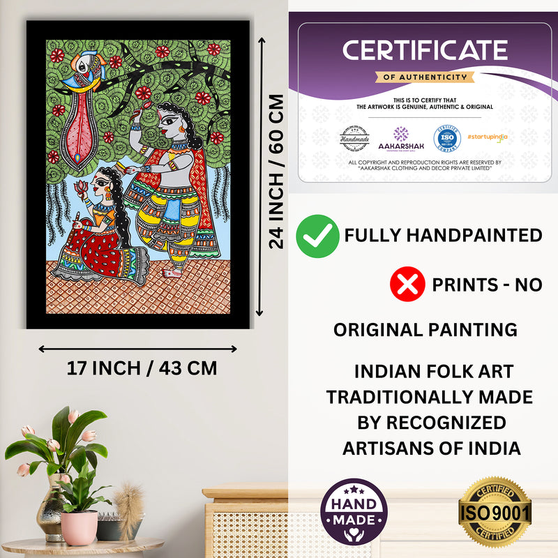 Handmade Radha Krishna Madhubani Painting Wall Decor 17x24