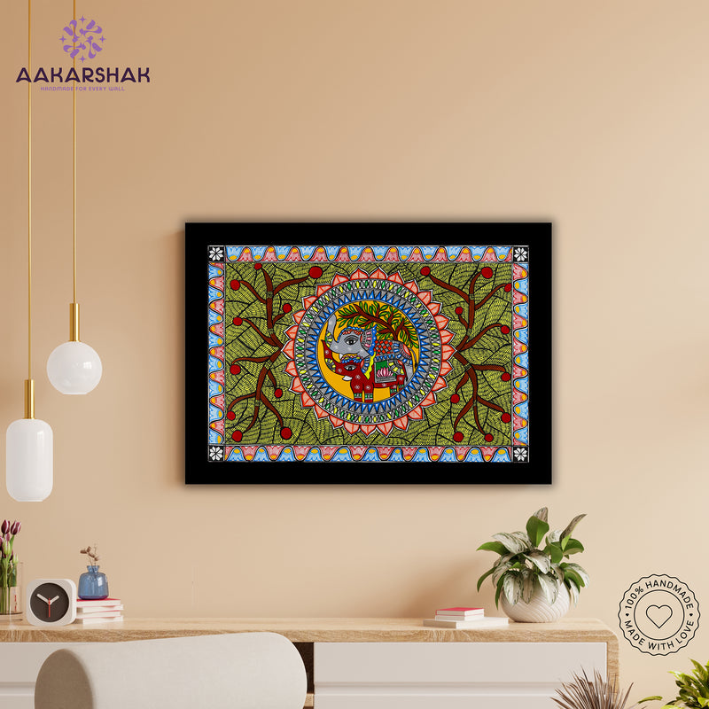 Handmade Elephant Madhubani Painting Wall Decor 17x24