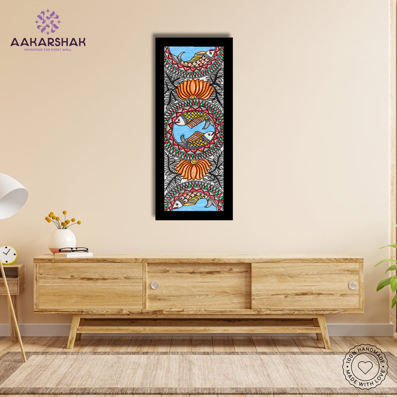 Handmade Fish Madhubani Painting | Wall Decor 8x23