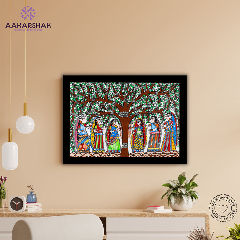 Handmade Vat Savitri Madhubani Painting Wall Decor 17x24