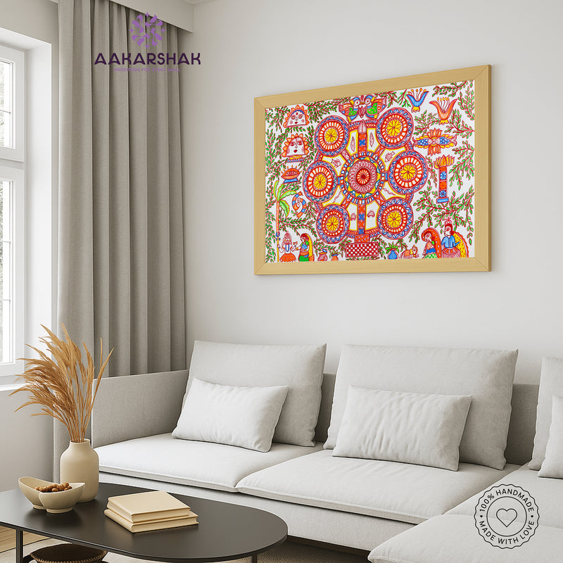 Handmade Kobhar Madhubani Painting Wall Decor 17x24