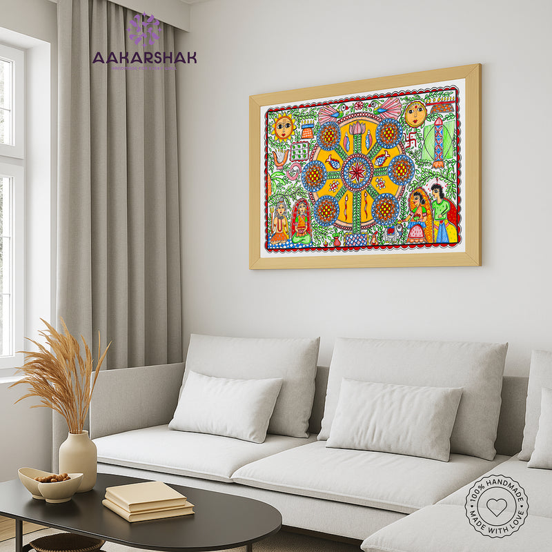 Handmade Kobhar Madhubani Painting Wall Decor 17x24