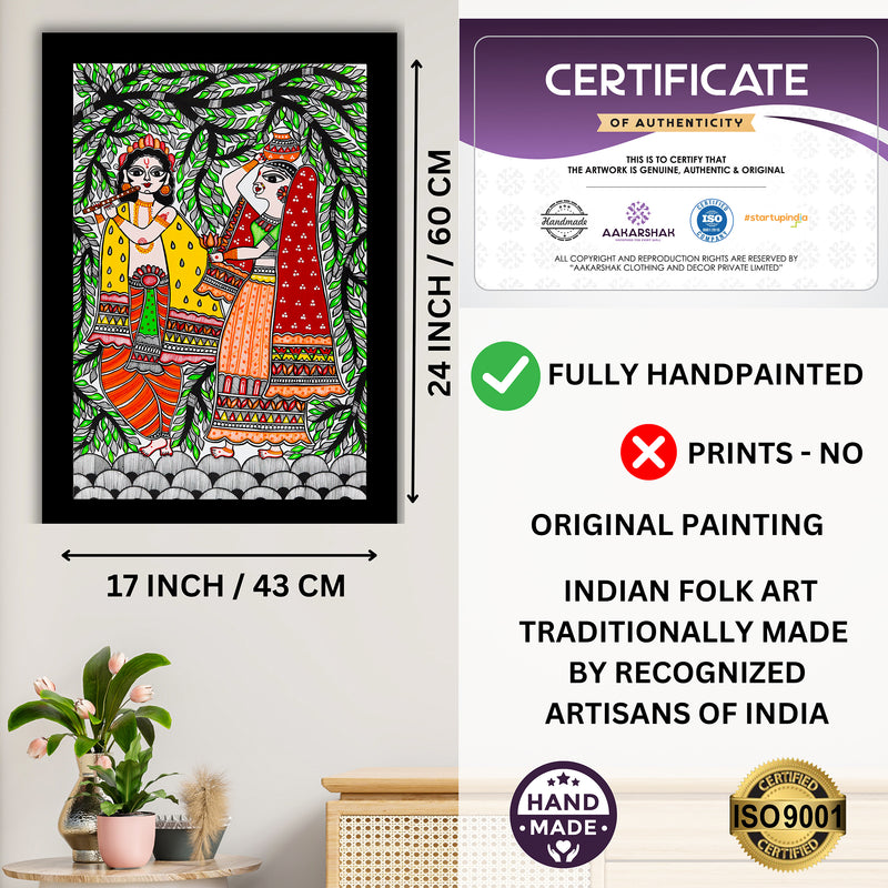 Handmade Radha Krishna Madhubani Painting Wall Decor 17x24