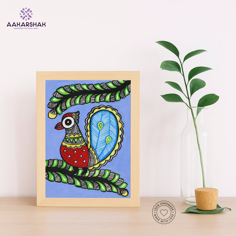 Handmade Madhubani Peacock Painting 6x8 Inch