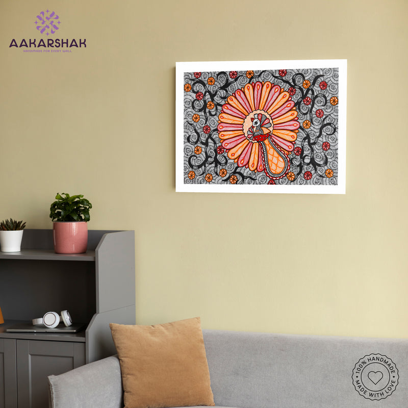 Handmade Dancing Peacock Madhubani Painting Wall Decor 17x24
