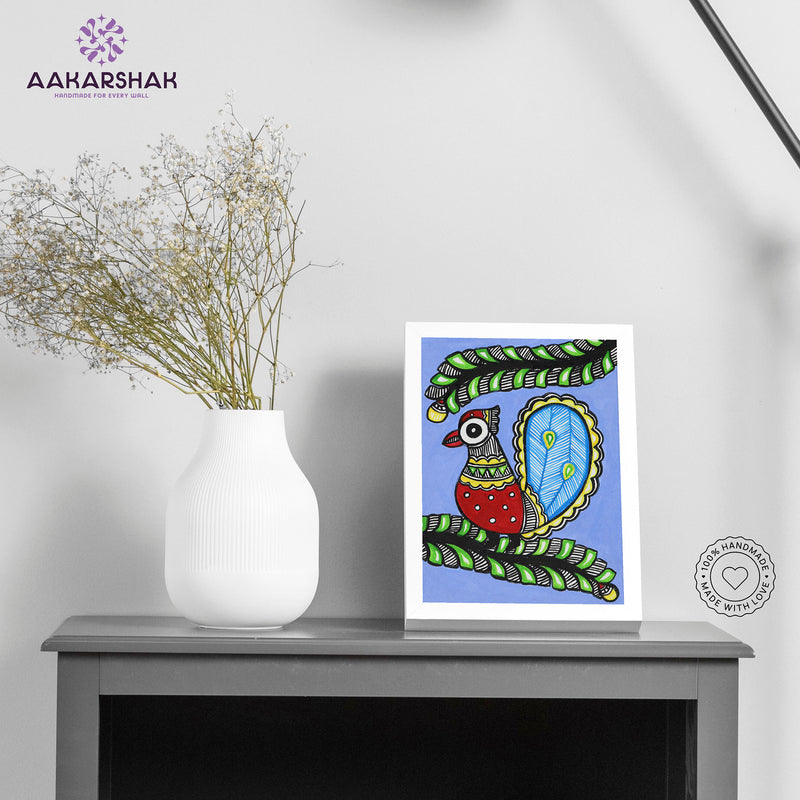 Handmade Madhubani Peacock Painting 6x8 Inch