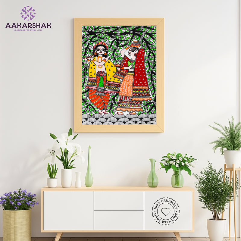 Handmade Radha Krishna Madhubani Painting Wall Decor 17x24