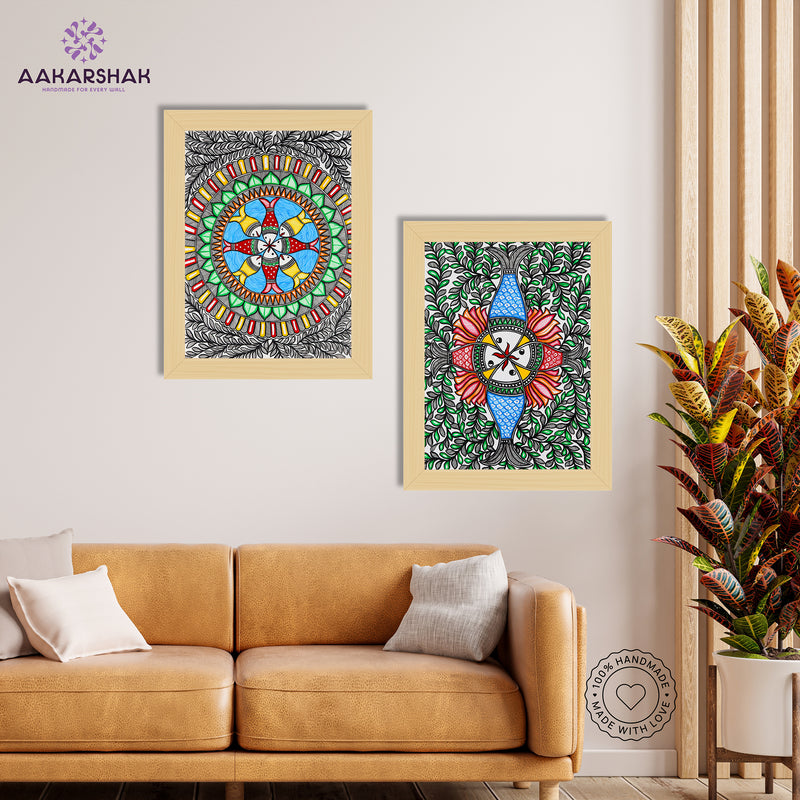 Handmade Madhubani Painting Set of 2 – Fish 12x16