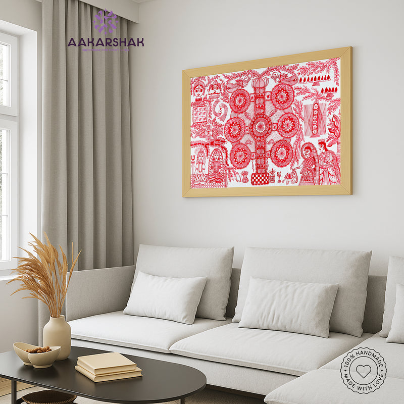 Handmade Kobhar Madhubani Painting Wall Decor 17x24
