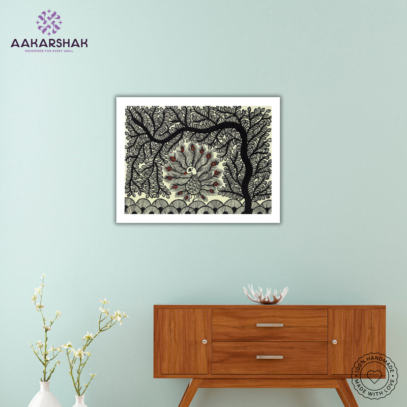 Handmade Dancing Peacock Madhubani Painting Wall Decor 12x16