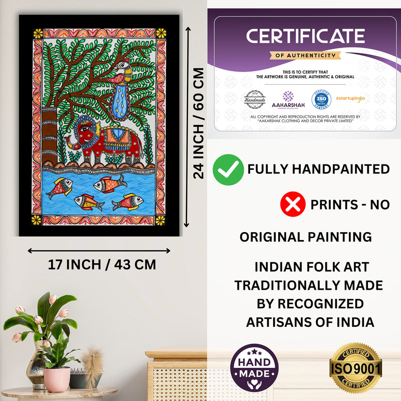Handmade Elephant Madhubani Painting Wall Decor 17x24