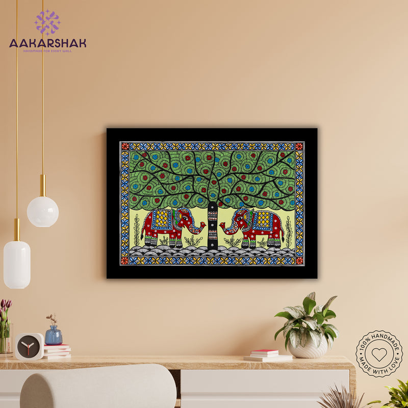 Handmade Elephant Madhubani Painting Wall Decor 17x24