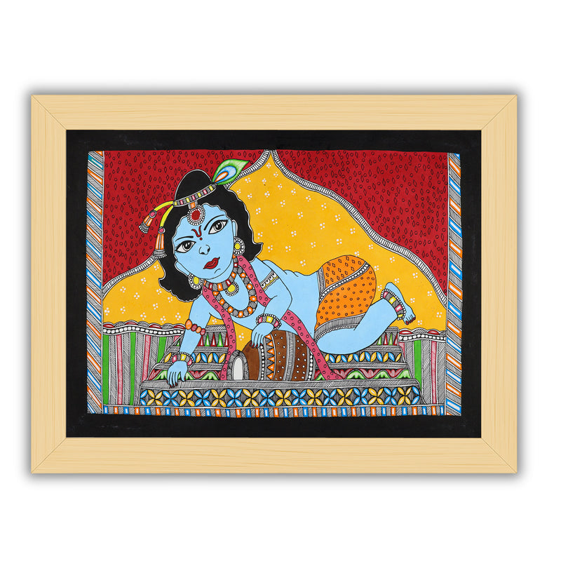 Handmade Madhubani art Baal Krishna Painting Wall Decor 17x24 Inch