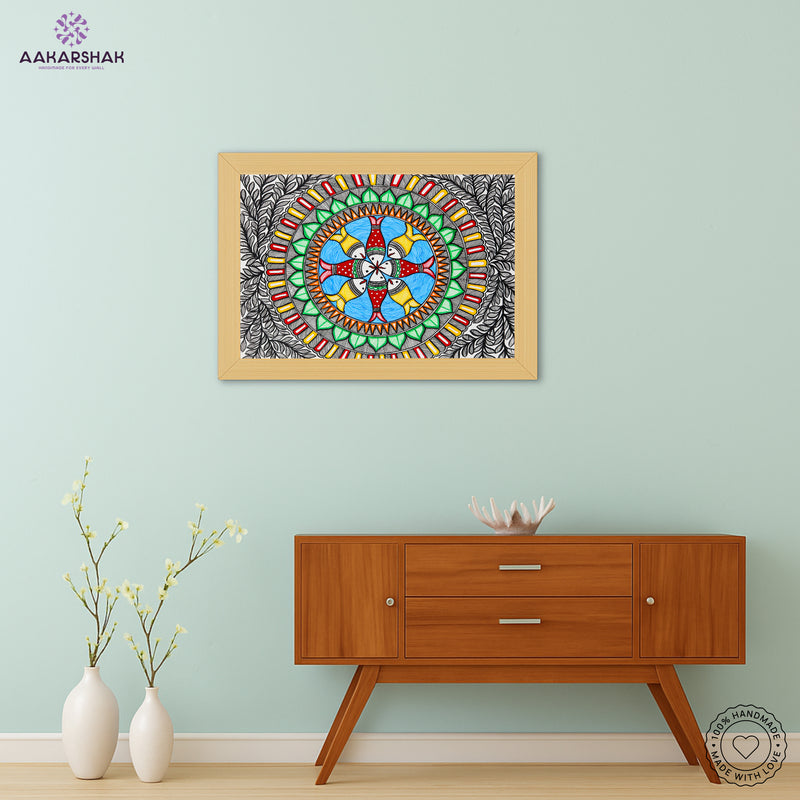 Handmade Madhubani Fish Painting 12x16 Inch Wall Decor