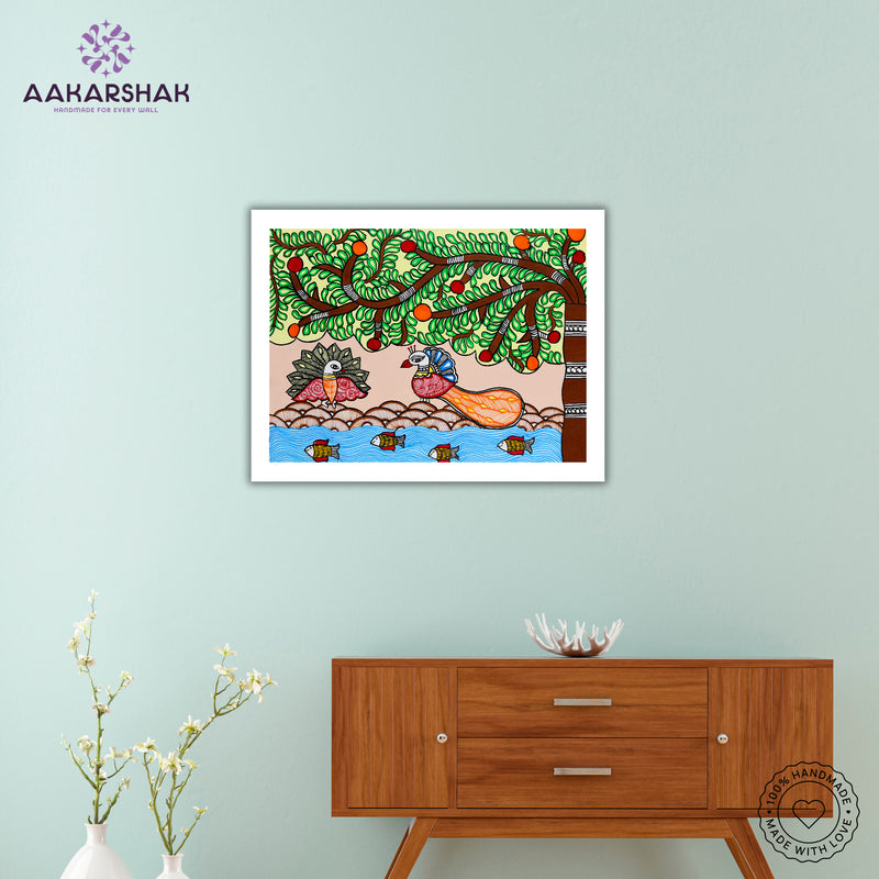 Handmade Dancing Peacock Madhubani Painting Wall Decor 12x16