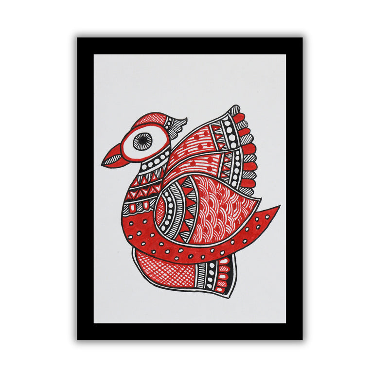 Handmade Madhubani Peacock Painting 6x8 Inch Framed Indian Wall Decor