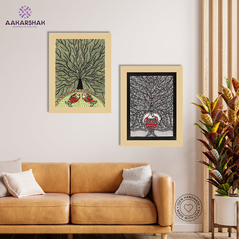 Handmade Madhubani Painting Set of 2 – Tree of life 12x16