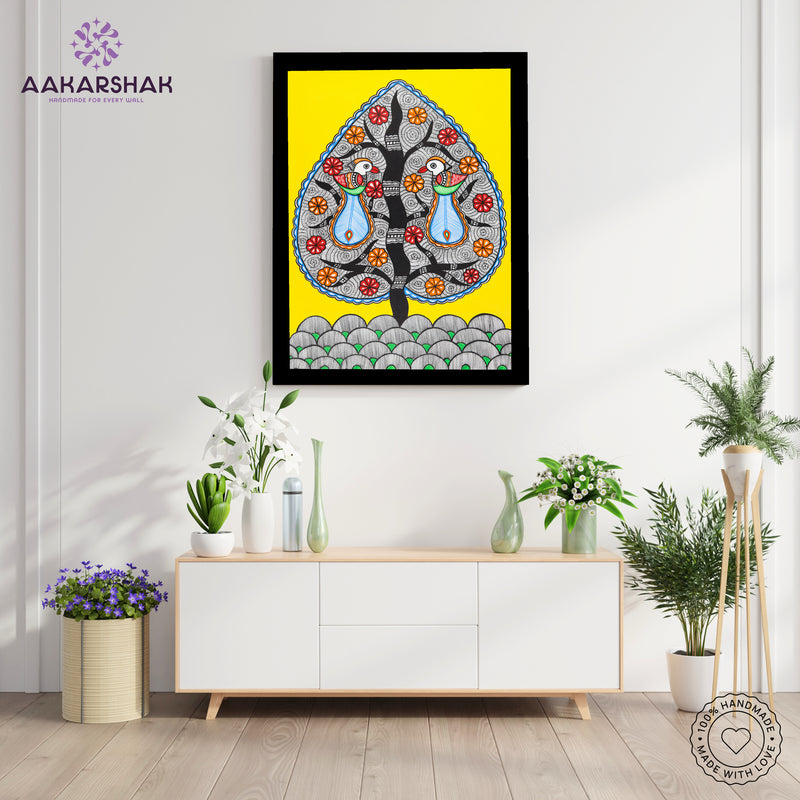Handmade Dancing Peacock Madhubani Painting Wall Decor 17x24