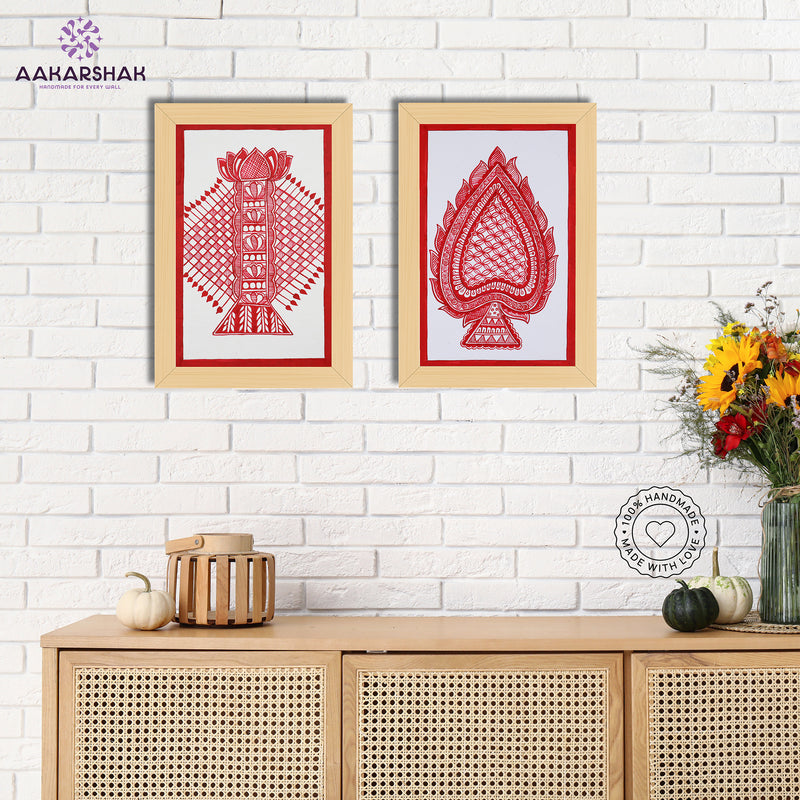 Handmade Bamboo and Paan Madhubani Painting 8x12 Set of 2
