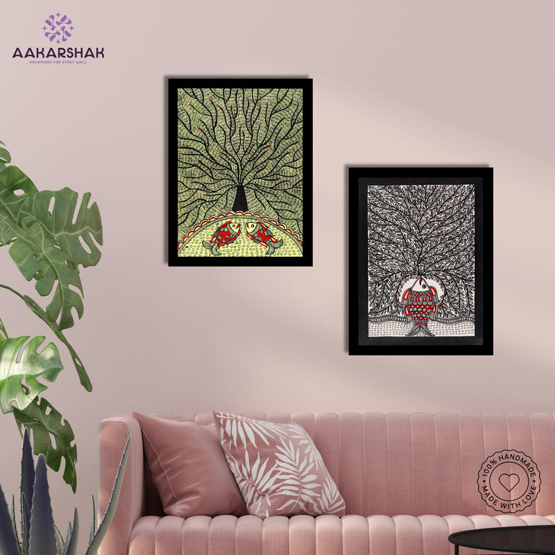 Handmade Madhubani Painting Set of 2 – Tree of life 12x16