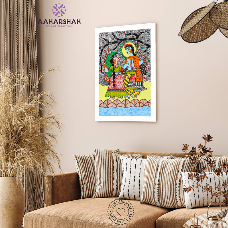 Handmade Radha Krishna Madhubani Painting Wall Decor 17x24