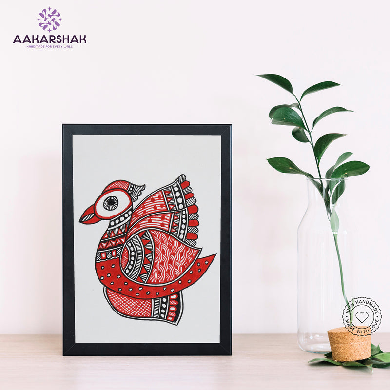 Handmade Madhubani Peacock Painting 6x8 Inch Framed Indian Wall Decor