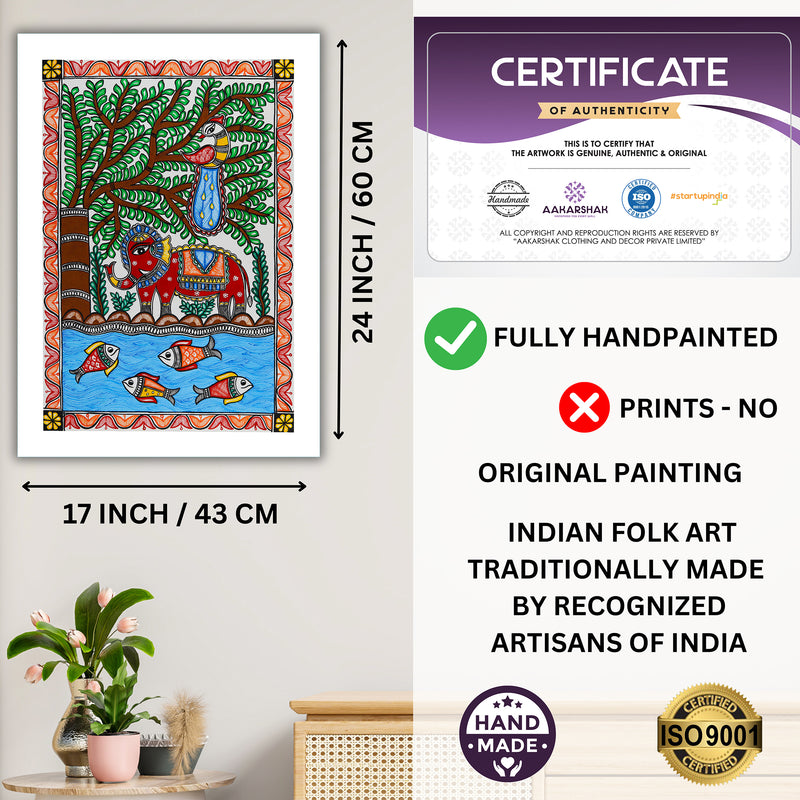 Handmade Elephant Madhubani Painting Wall Decor 17x24