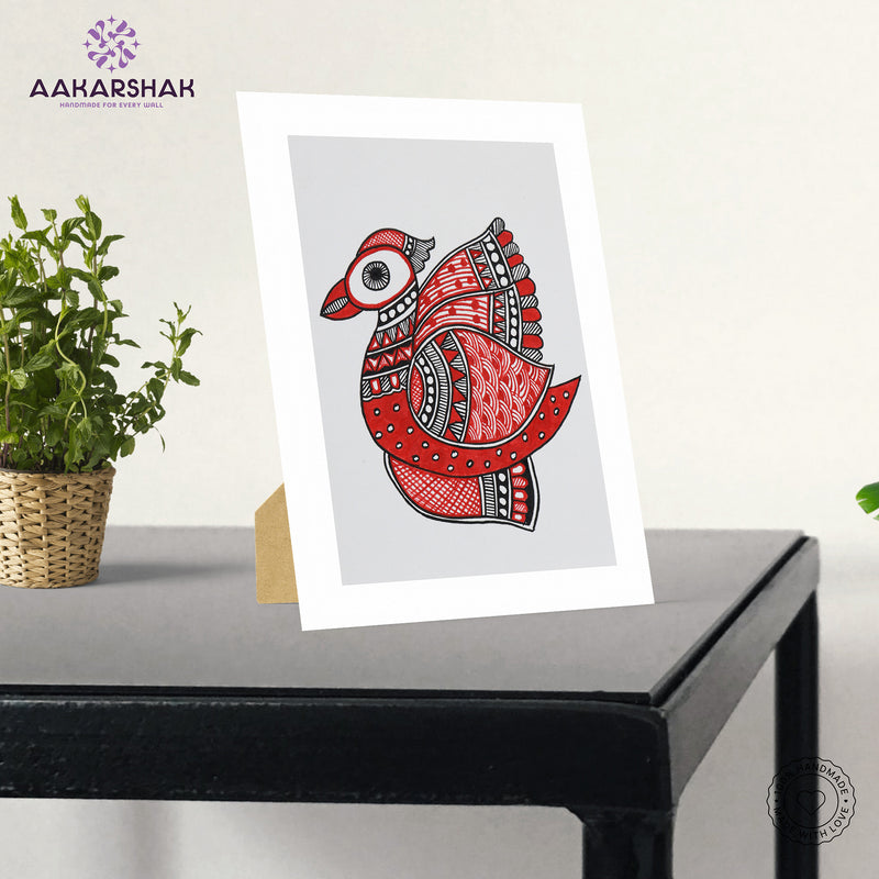 Handmade Madhubani Peacock Painting 6x8 Inch Framed Indian Wall Decor