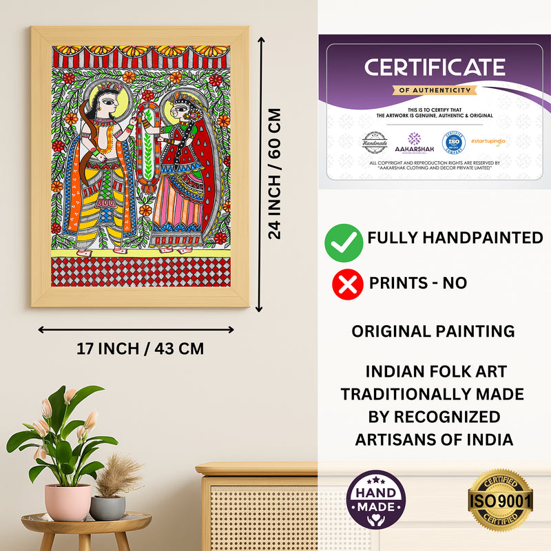 Handmade Ram Sita Madhubani Painting Wall Decor 17x24